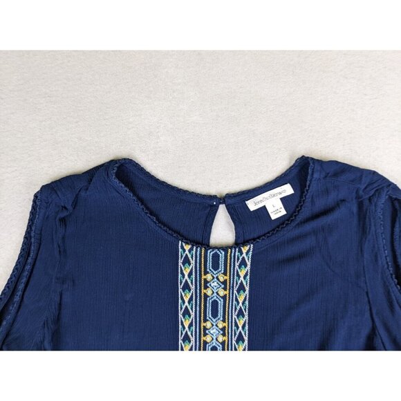 John Paul Richard Women's Top Size Large Blue Embroidered Peasant Boho Cut-Outs - Picture 4 of 14